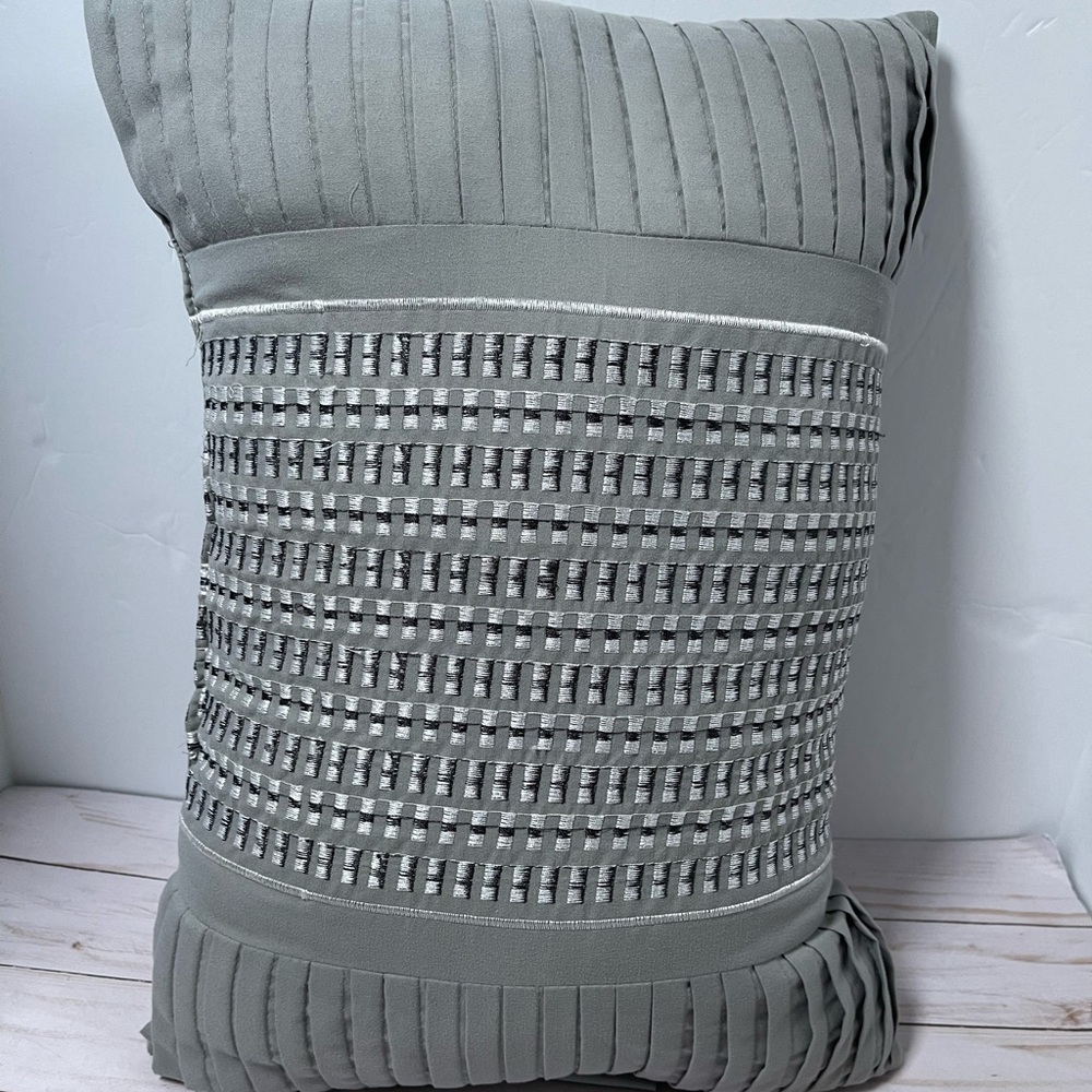 VCNY Pillow Oblong Grey And White. Black And White Embroidery 18”